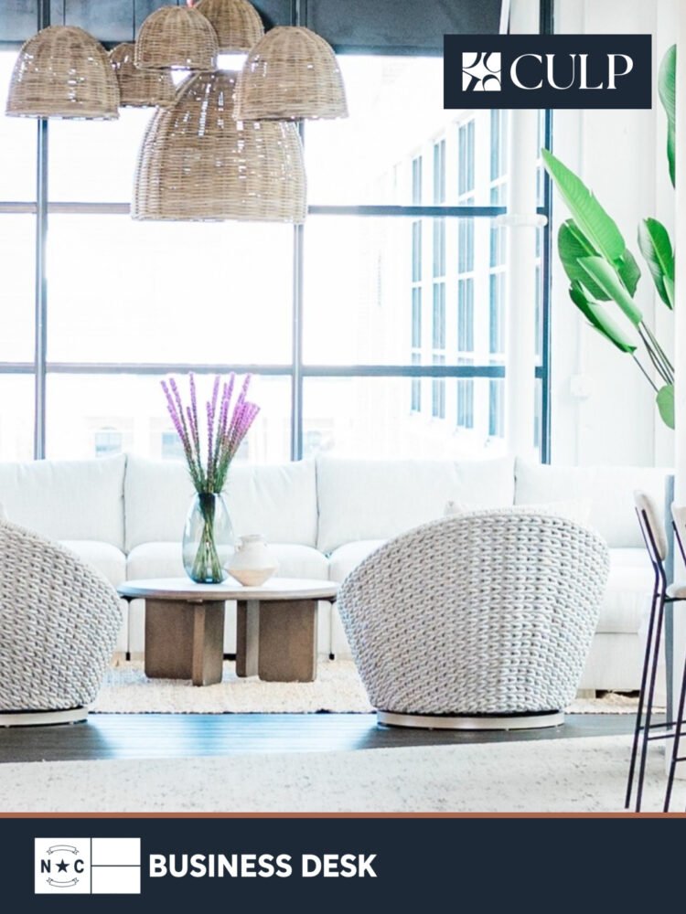 Culp interior featuring upholstered furniture, with the official Culp logo and NC Business Desk footer.