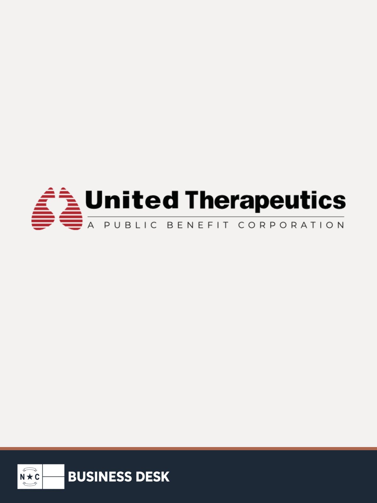 United Therapeutics official logo on a warm white field with the NC Business Desk footer.
