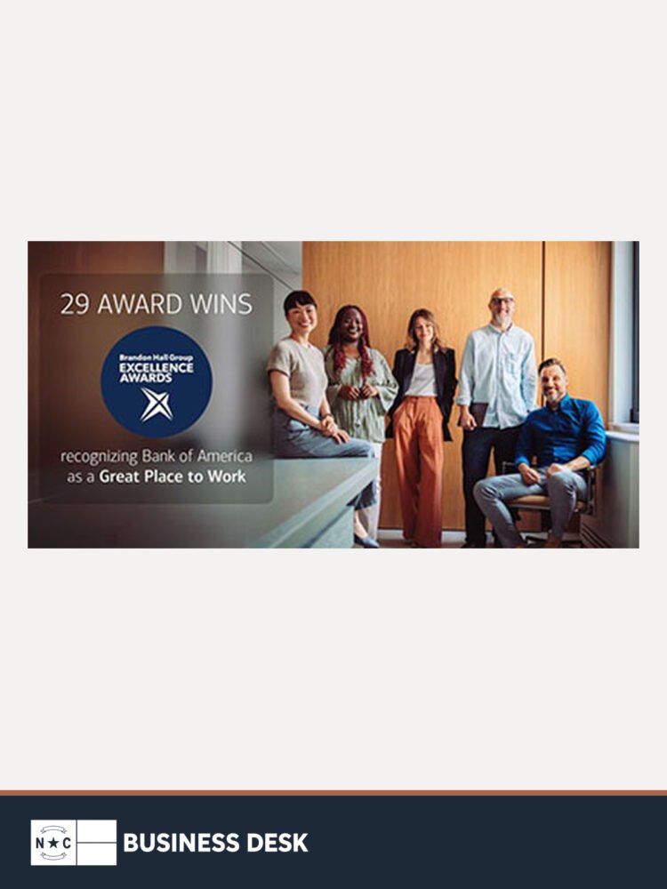 Bank of America employees featured in an official graphic recognizing 29 Brandon Hall Group workforce awards.