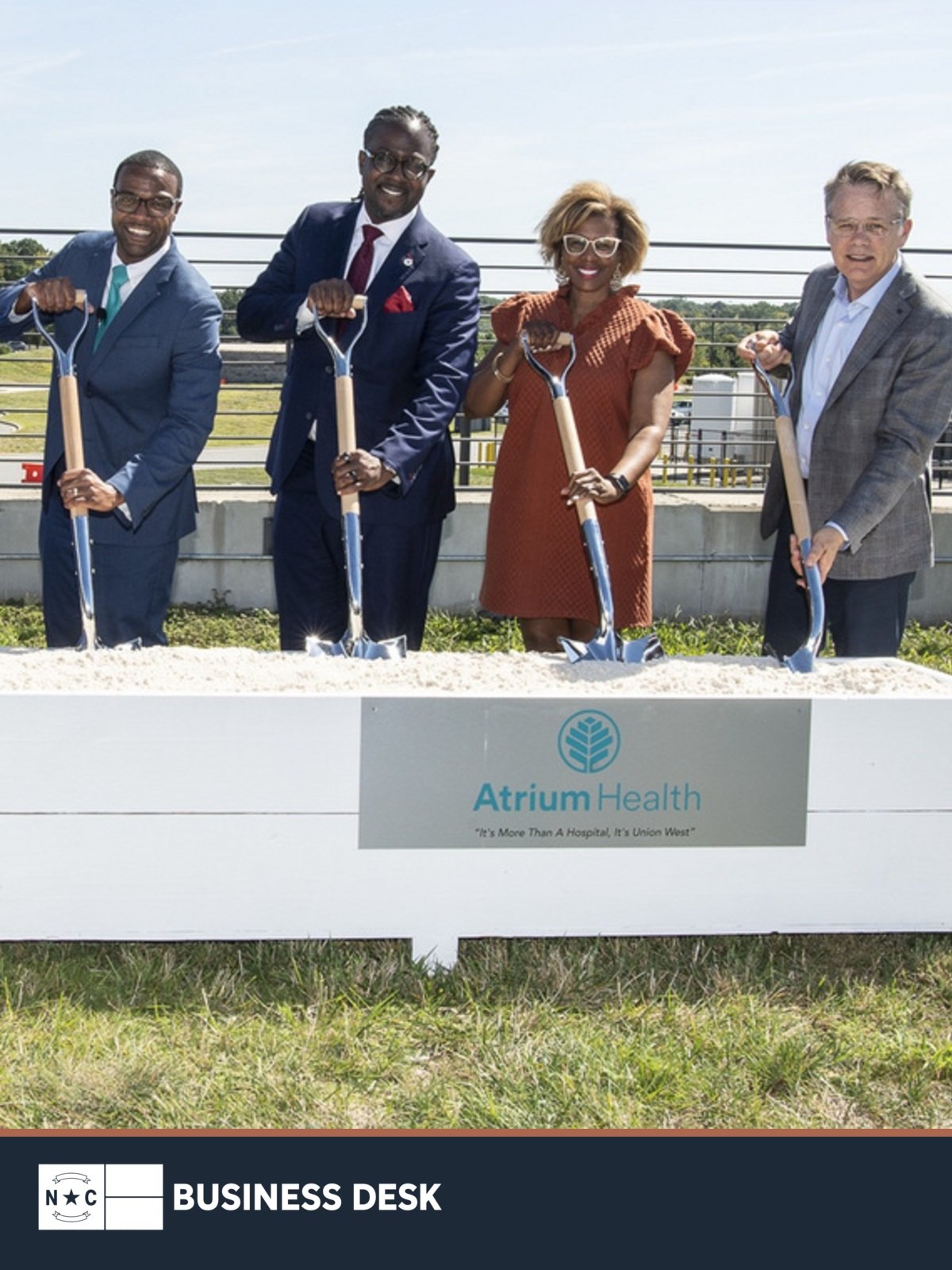 Atrium Health representatives break ground on the $116 million Atrium Health Union West patient-tower expansion.