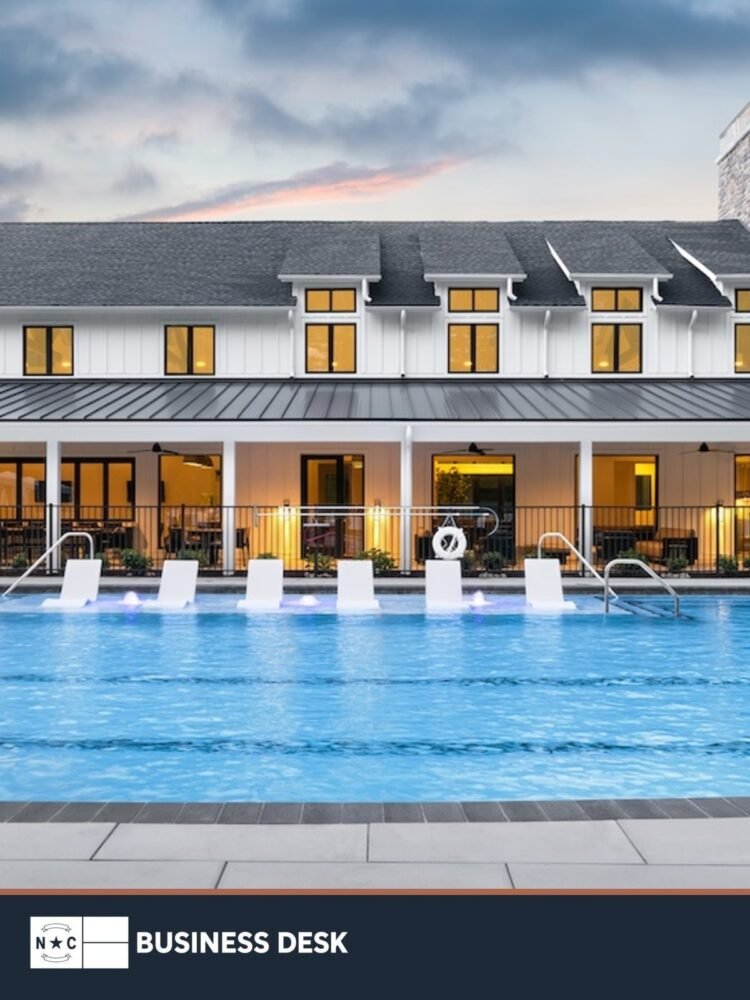 Pool and clubhouse at the Griffith Lakes amenity center in Charlotte.