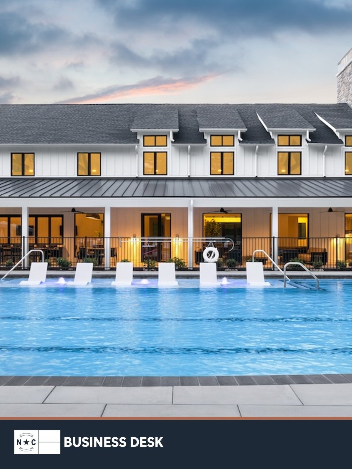 Pool and clubhouse at the Griffith Lakes amenity center in Charlotte.