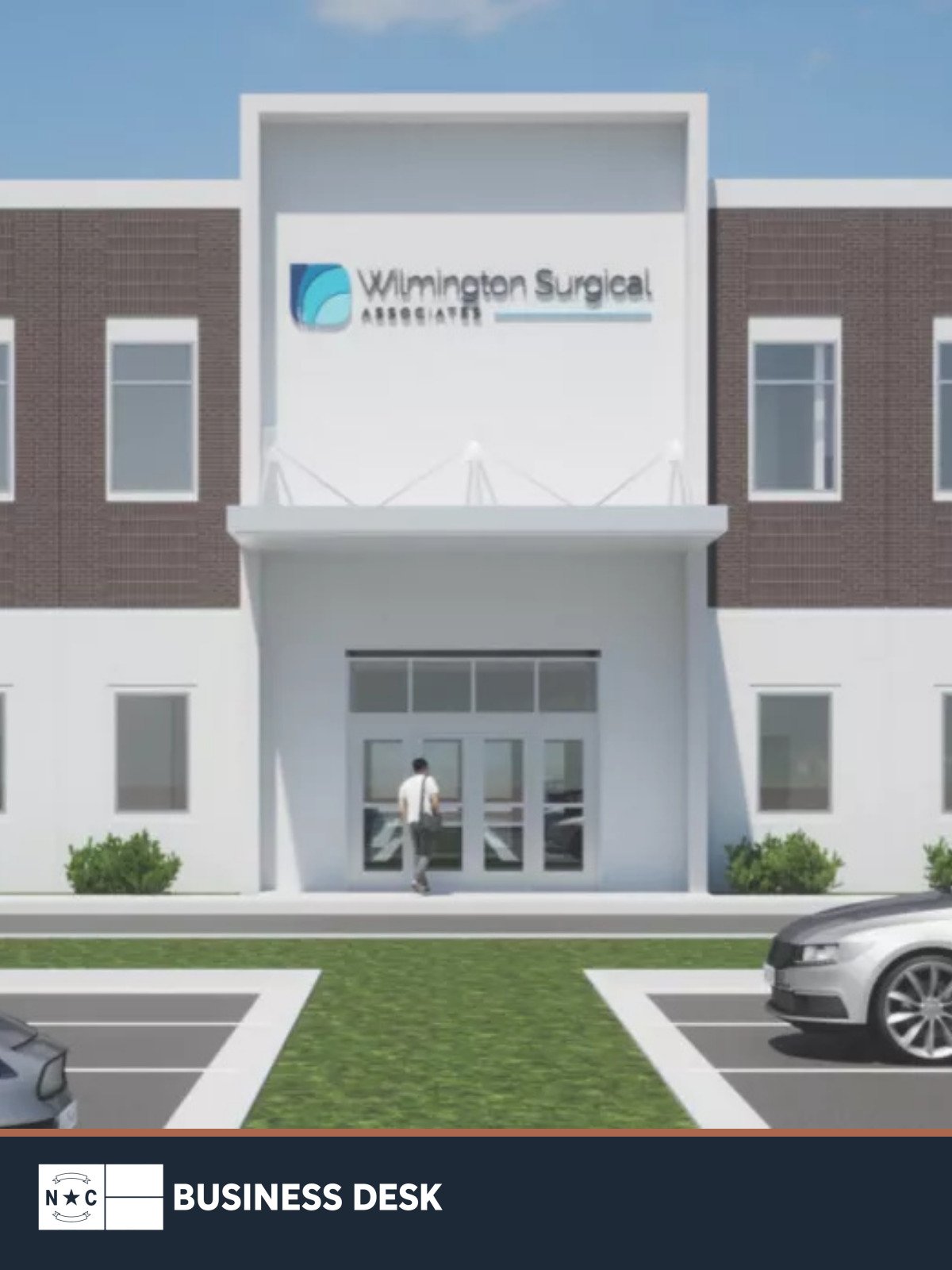 Official file rendering of the Wilmington Surgical Associates building at 2739 Iron Gate Drive above the NC Business Desk footer.