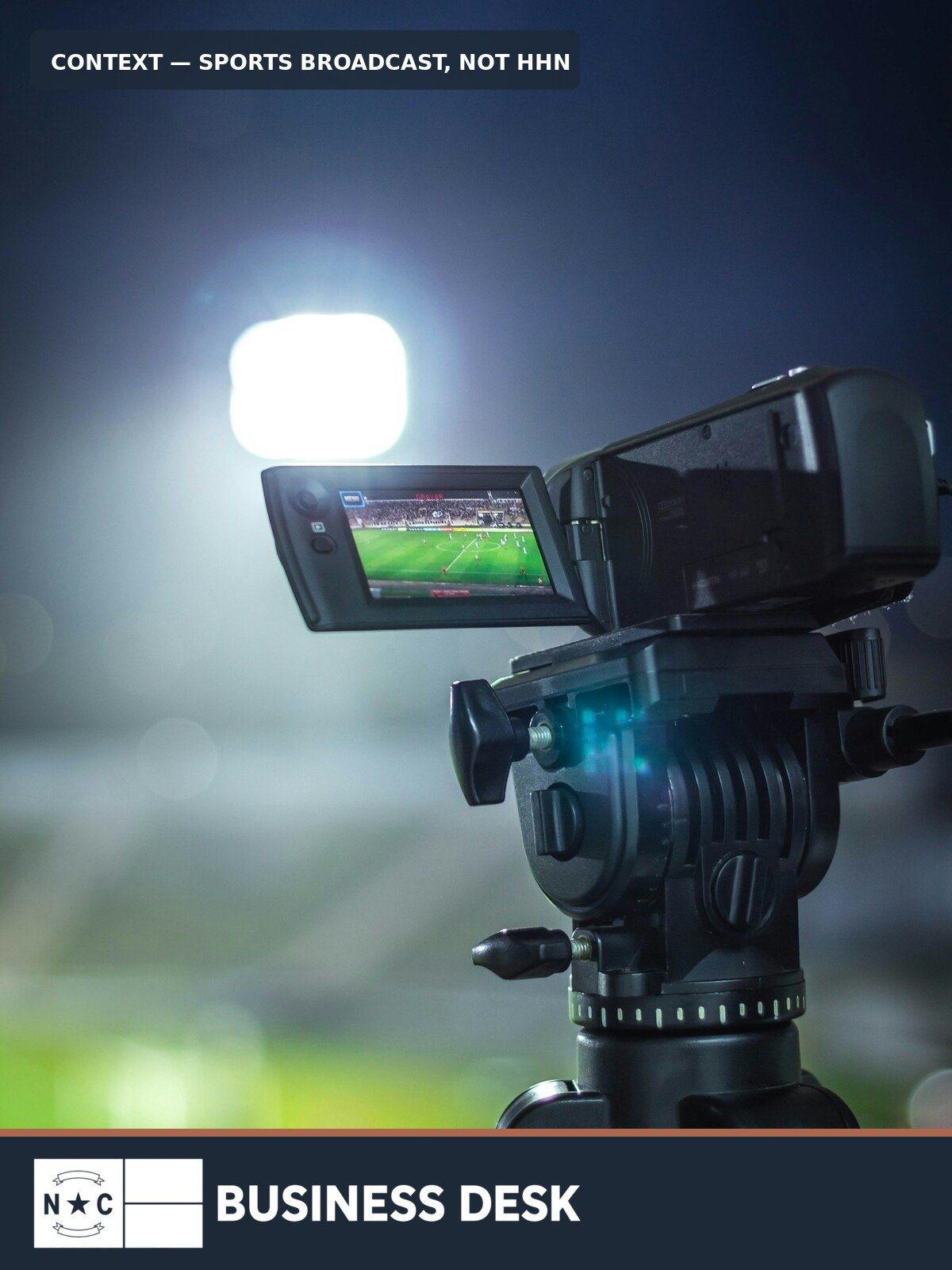 Television camera filming a field-level sports event; contextual image, not Hurricanes Hockey Network production