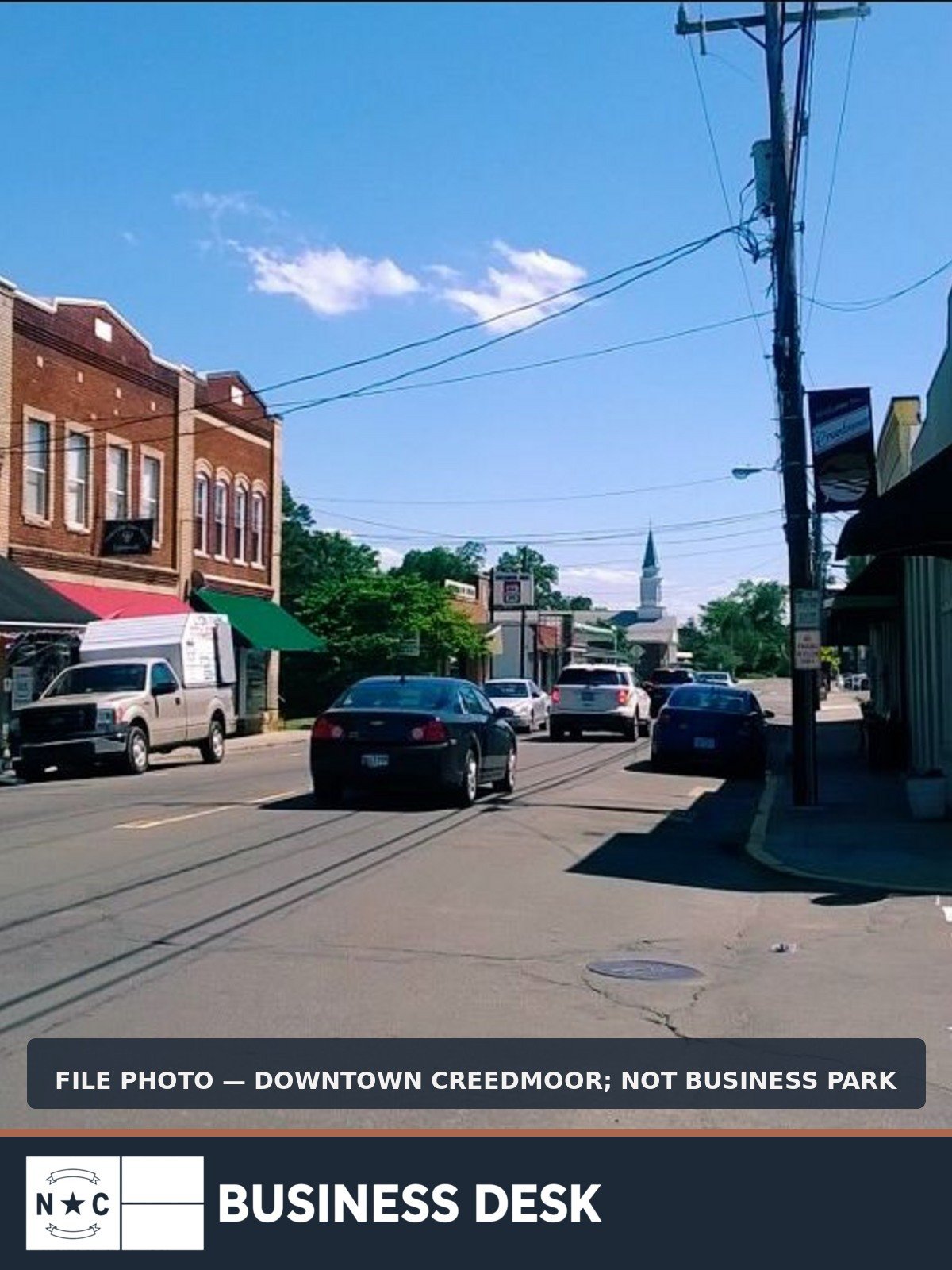 File photograph of downtown Creedmoor, North Carolina, labeled as not depicting Creedmoor Business Park.