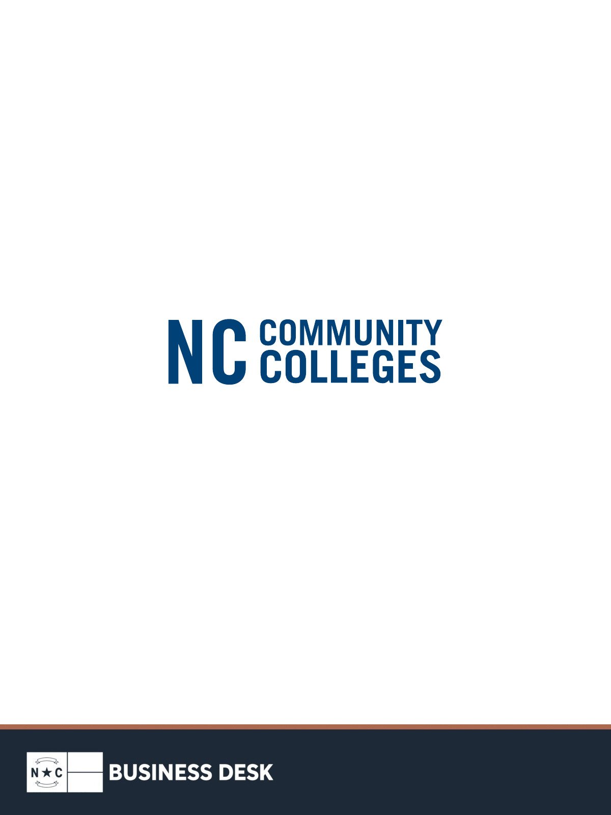 The official North Carolina Community Colleges logo on a white field above the NC Business Desk footer.