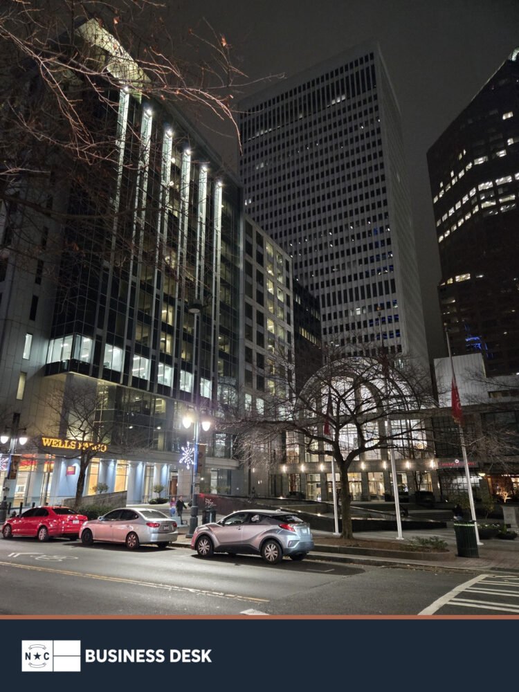 301 South Tryon, the former Two Wells Fargo Center, photographed in Charlotte in December 2025.