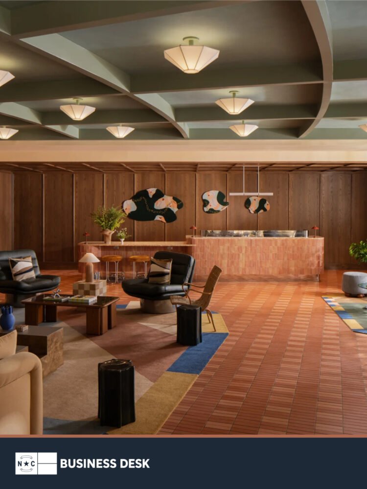 Renovated lobby inside Hotel Indigo Raleigh Downtown