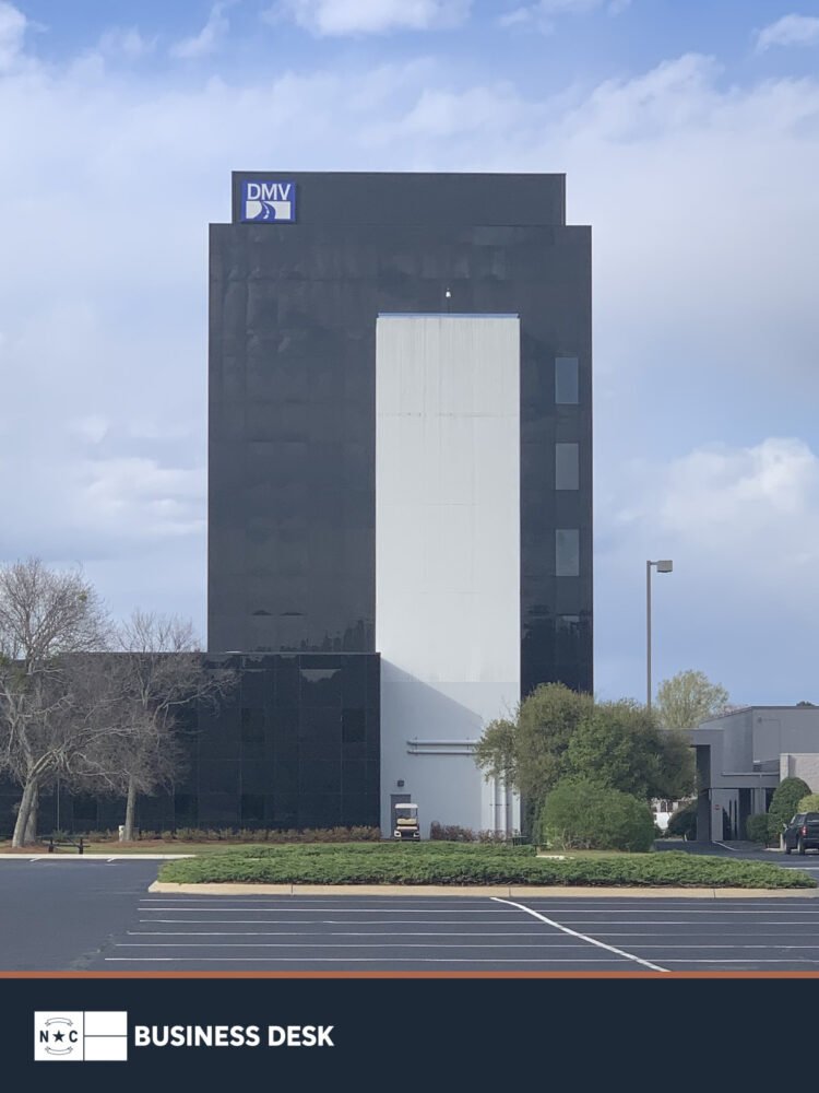 North Carolina Division of Motor Vehicles headquarters in Rocky Mount above the NC Business Desk footer.
