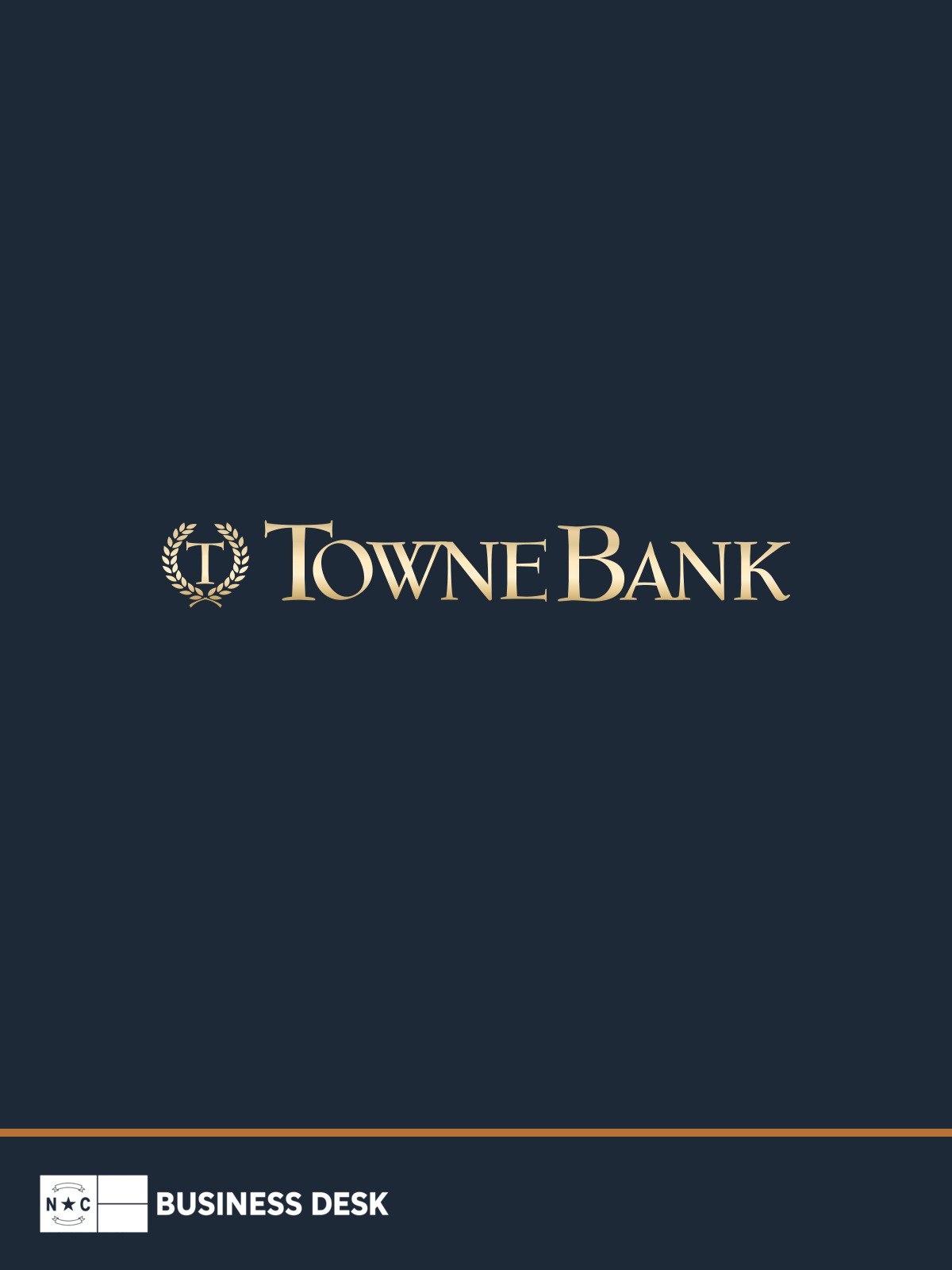 TowneBank logo on a deep navy field above the NC Business Desk footer.