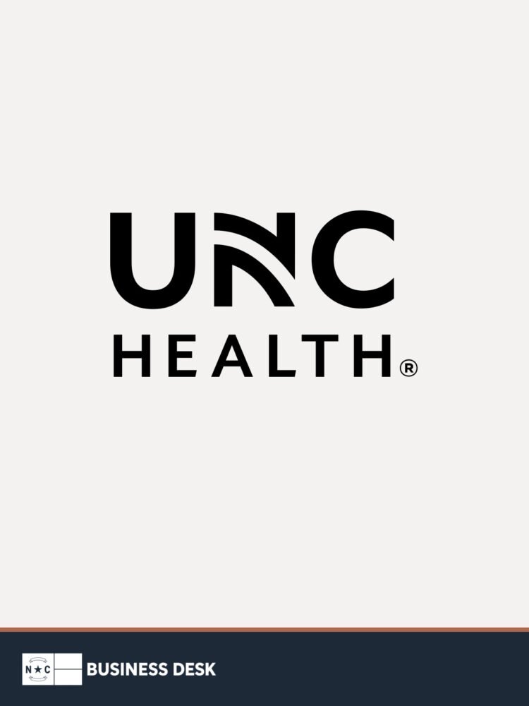 UNC Health official logo on a warm-white field above the NC Business Desk footer.
