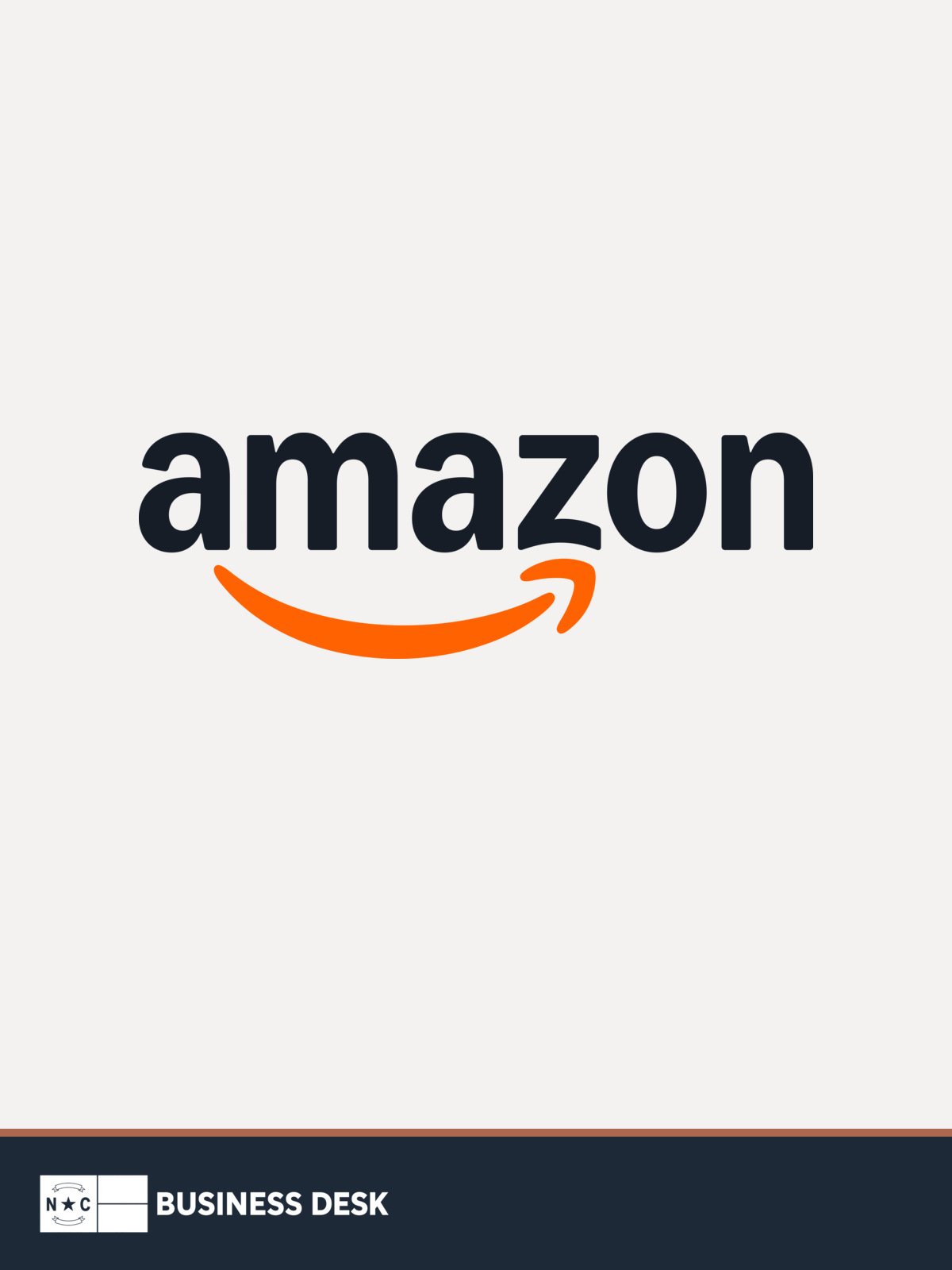 Official Amazon wordmark on a warm-white field above the approved NC Business Desk footer.