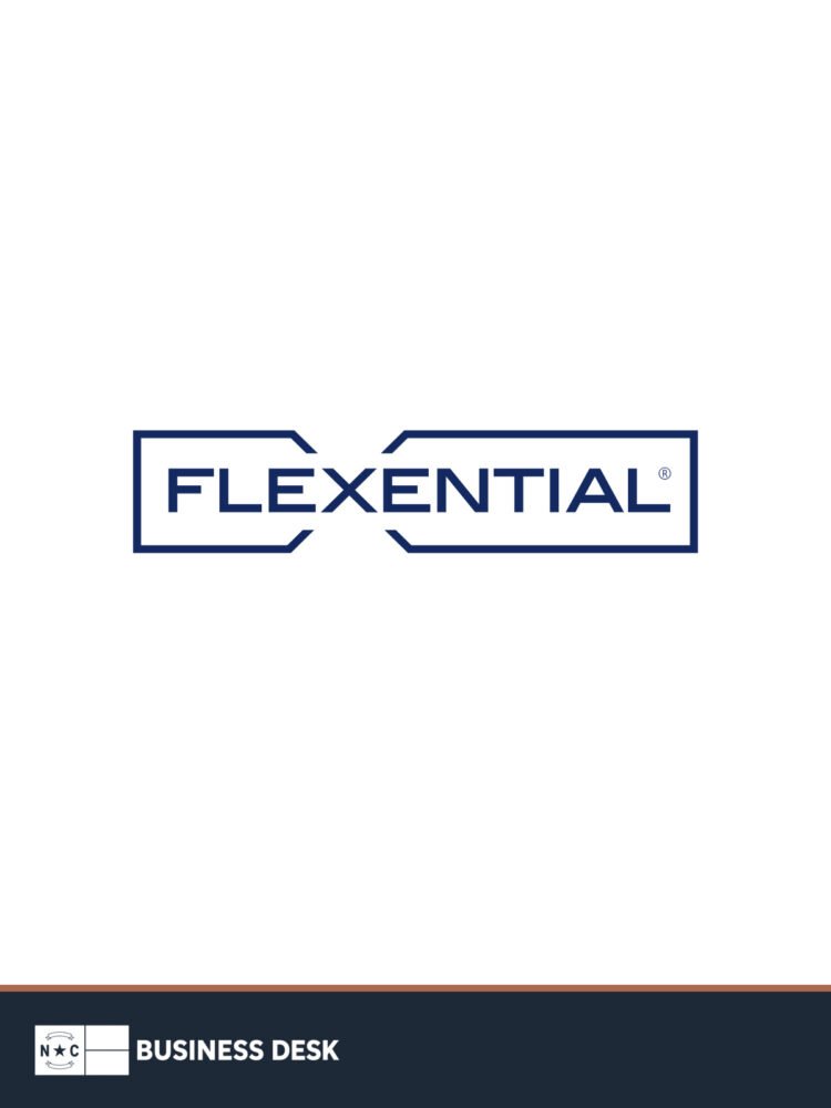 Flexential logo on a white background above the NC Business Desk footer.