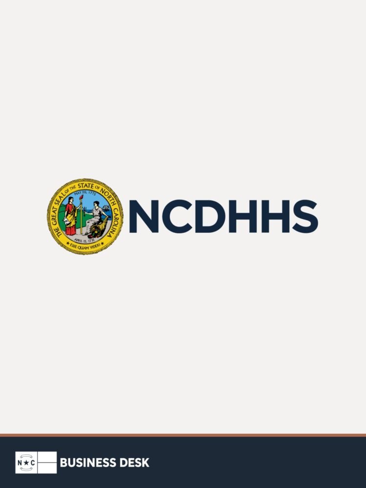 Official North Carolina Department of Health and Human Services logo above the standard NC Business Desk footer.