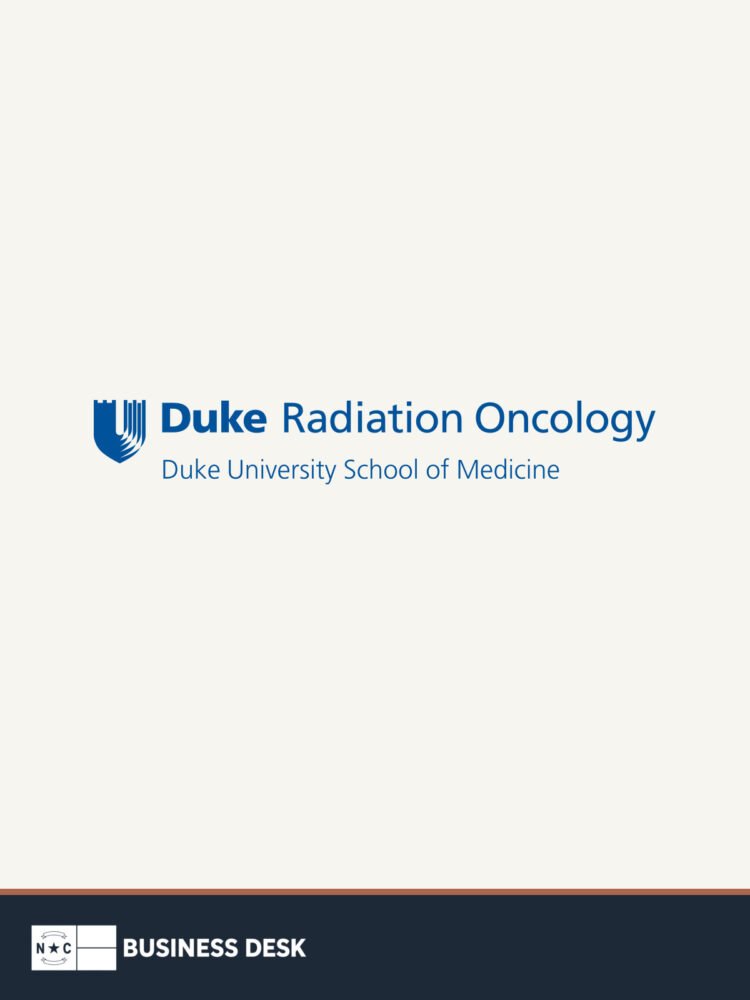 Duke Radiation Oncology official blue logo on a warm white field above the NC Business Desk footer.