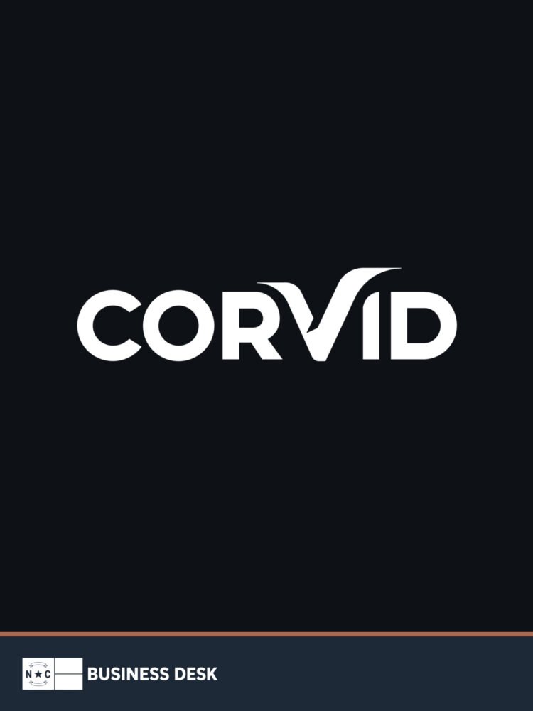 Corvid Technologies official wordmark above the NC Business Desk footer.
