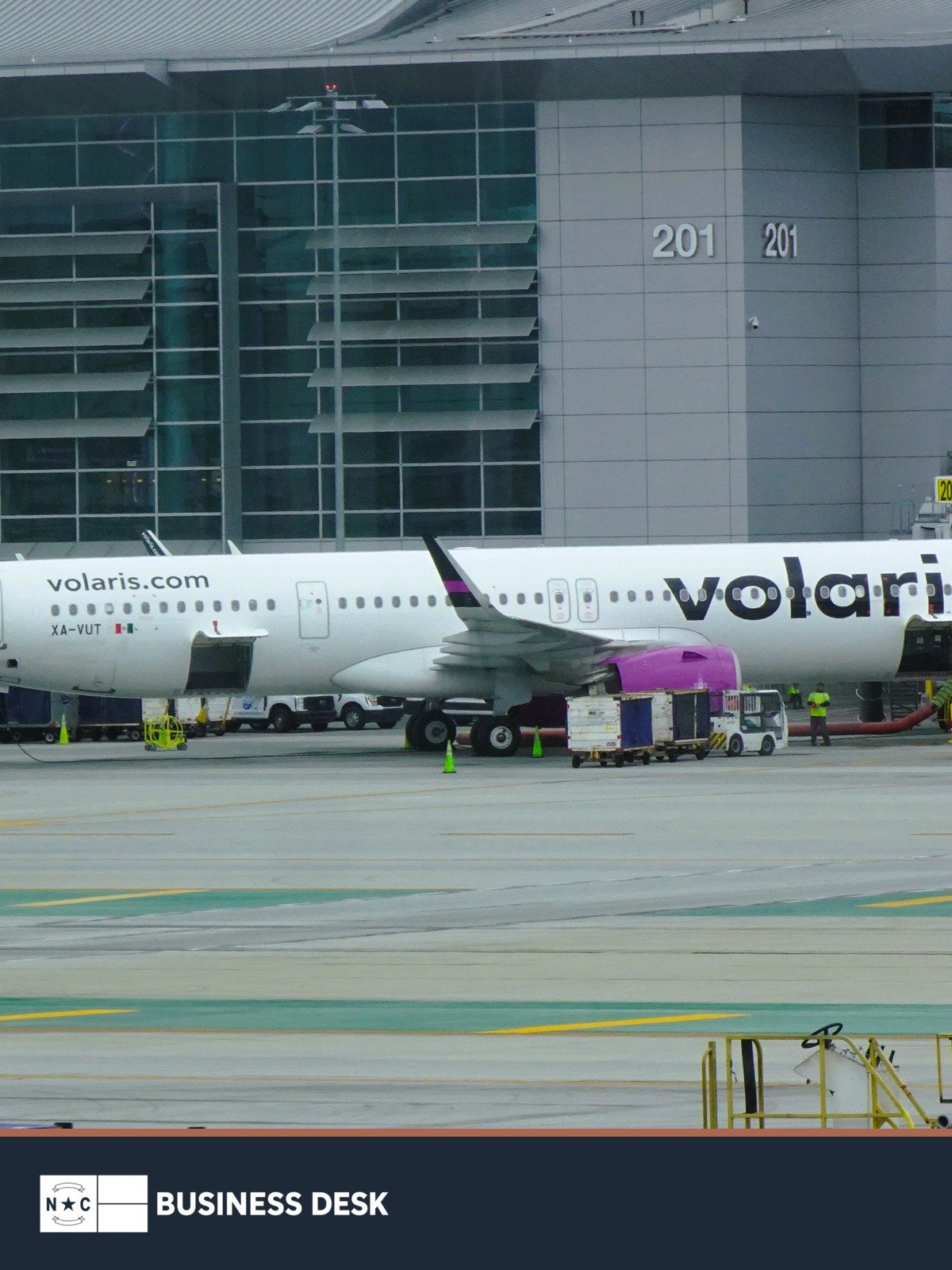 A Volaris Airbus A321neo at Los Angeles International Airport in May 2026.